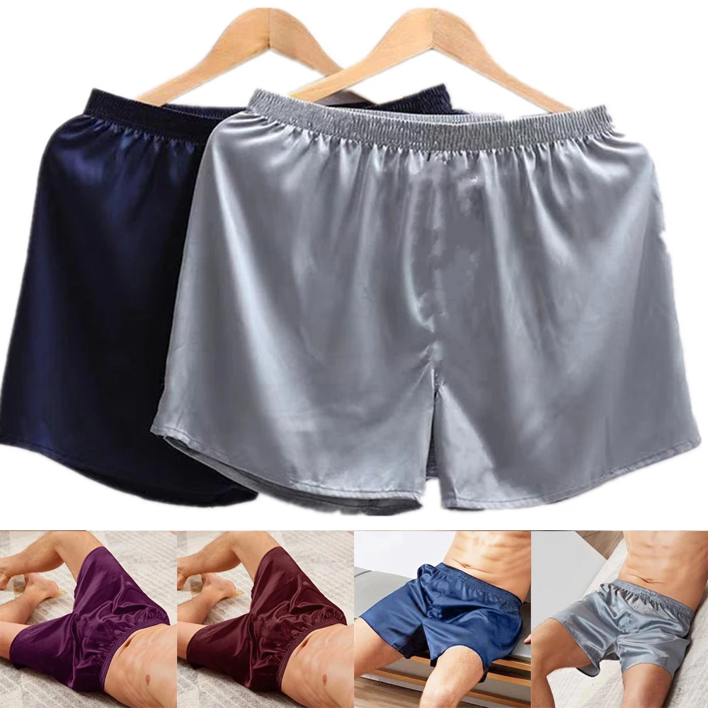 silk loungewear Satin Silk Pajama Shorts Men Loose Plus Size 3XL Sleepwear For Male Breathable Homewear Robes Boxershorts Man Baggy Short A50 plaid pajama pants