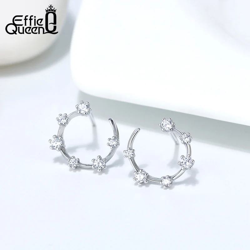 Effie queen женские сережки-гвоздики из натуральной 925 пробы, АААА, циркон, Классический круглый дизайн, женский подарочный набор украшений для ушей, TSE193