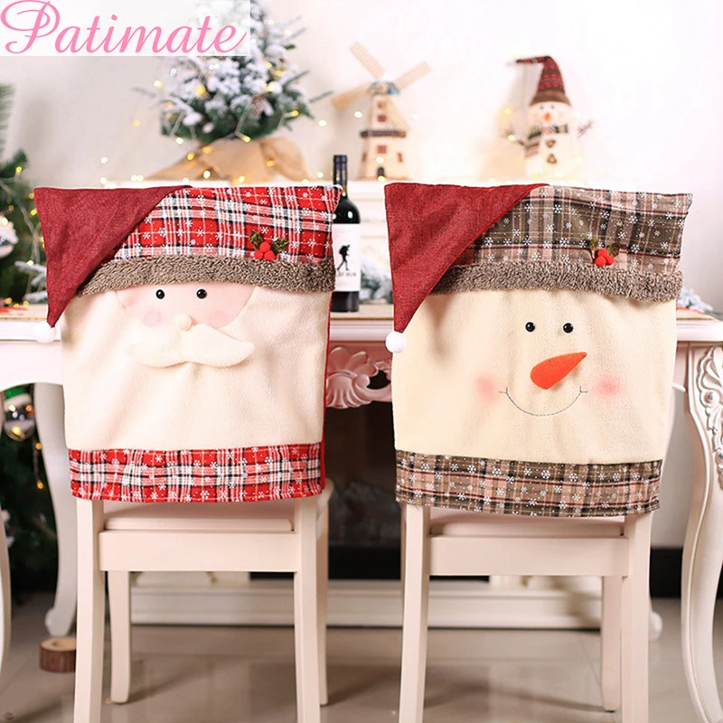 Рождественские тканевые Чехлы для стула Санта Клаус рождественские украшения для домашнего стола аксессуары подарки на год