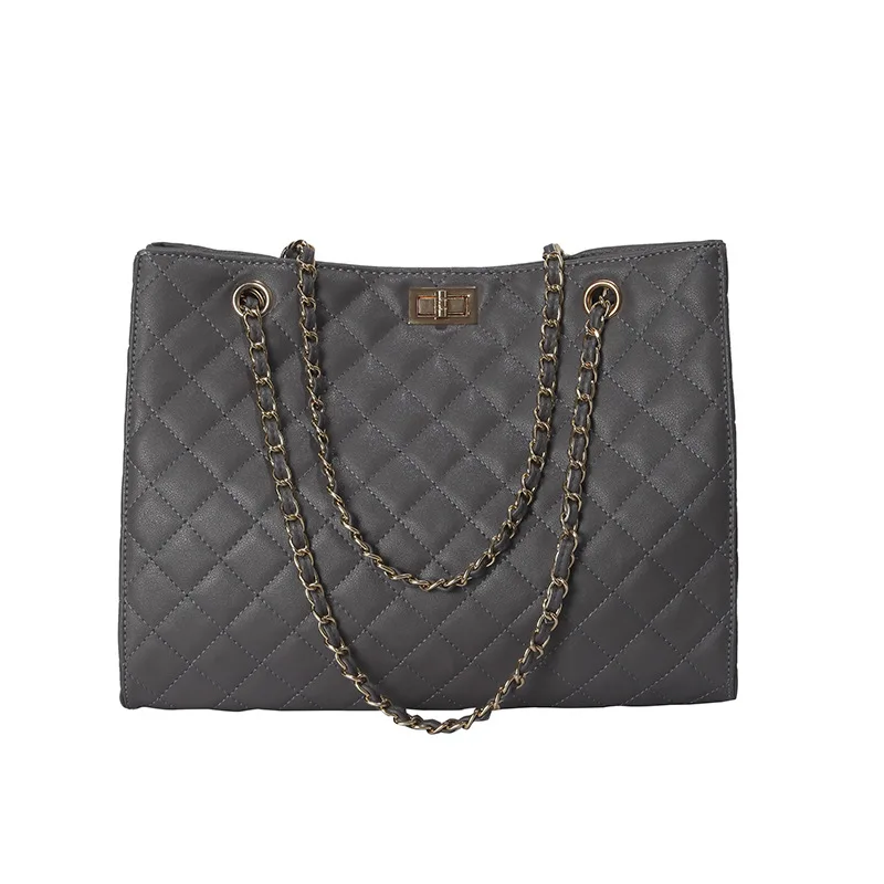 Женская сумка, кожаная сумка,, модная, роскошная, дизайнерская, большая вместительность, для покупок, с ромбовидной цепью, женская сумка на плечо - Цвет: Gray