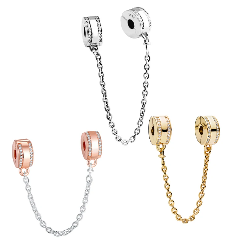 

3 Colors Clear CZ Signature Clip Beads for Charms Bracelets DIY Safety Chain Charm Beads for Jewelry Making Silver 925 Jewelry