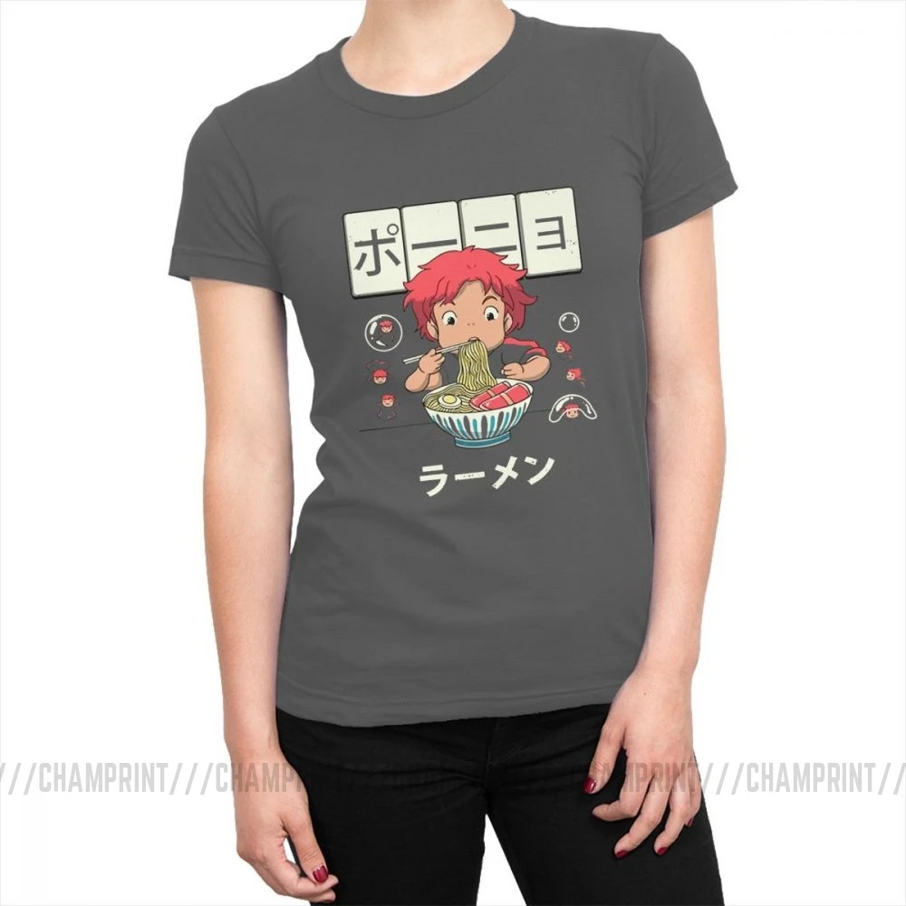 Sosuke, футболка с лапшей для женщин, Ponyo On The Cliff, базовая популярная модная уличная футболка, Harajuku, футболки, топ, забавная женская одежда - Цвет: Темно-серый