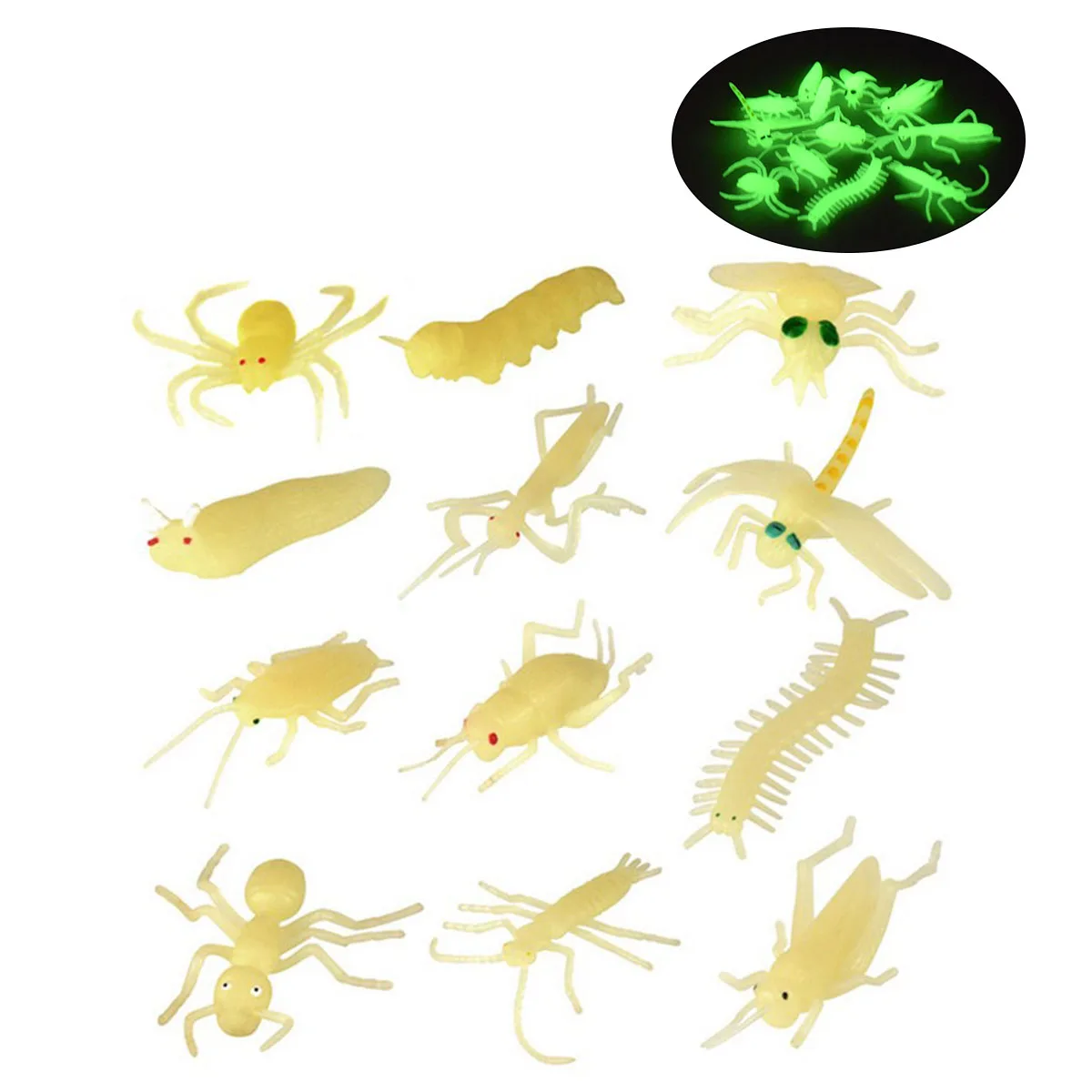 暗い虫の植物に輝くプラスチック製の蛍光虫の置物,12個 暗い虫の植物に輝くプラスチック製の蛍光虫の置物,12個