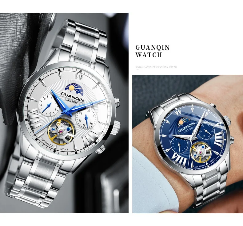 Automatic Watch Man GUANQIN GJ16120 Mens Watches Top Brand Luxury Mechanical Watch Moon Phase 50m Waterproof Tourbillon Date New (9)