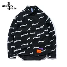 Мужская рубашка уличная винтажная Классическая Модная Повседневная рубашка с принтом в стиле хип-хоп Harajuku Японская Осенняя верхняя одежда с длинными рукавами