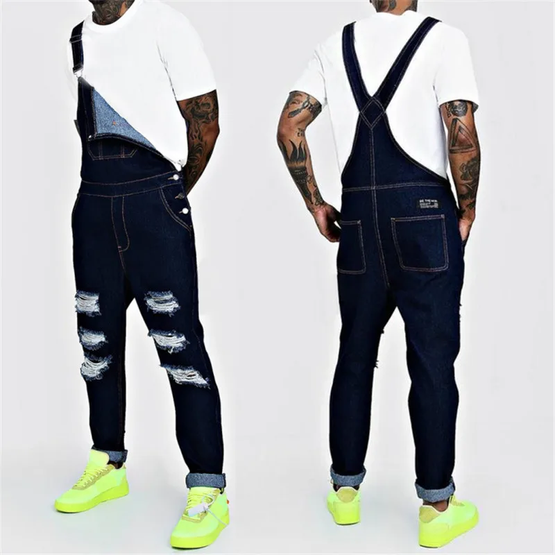 KIMSERE Мужская Мода Марка NEW fashion Hi Street рваные джинсы комбинезоны уличная рваные джинсовые Комбинезон с отверстиями, штаны с подтяжками