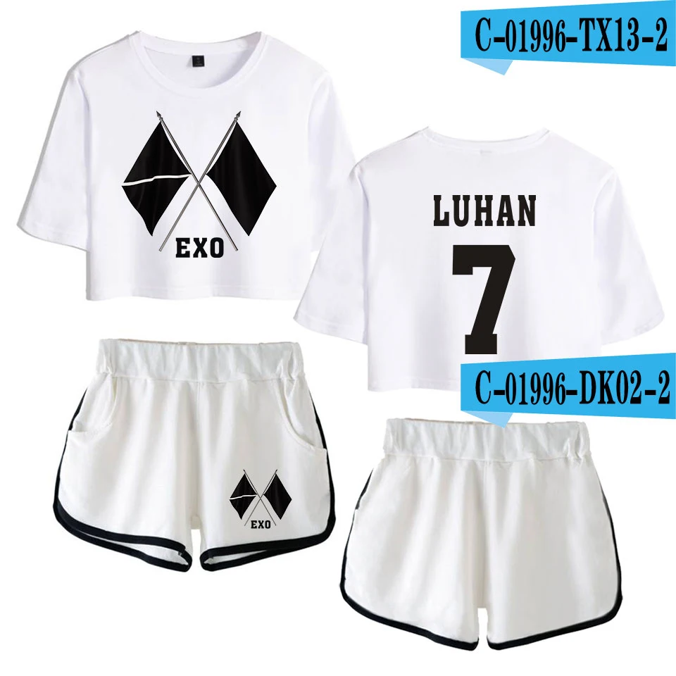 KPOP EXO, альбом, шестый альбом OBSESSION WE ARE ONE EXO, Женский комплект из двух предметов с принтом, шорты+ Милая футболка, горячая Распродажа одежды - Цвет: picture color