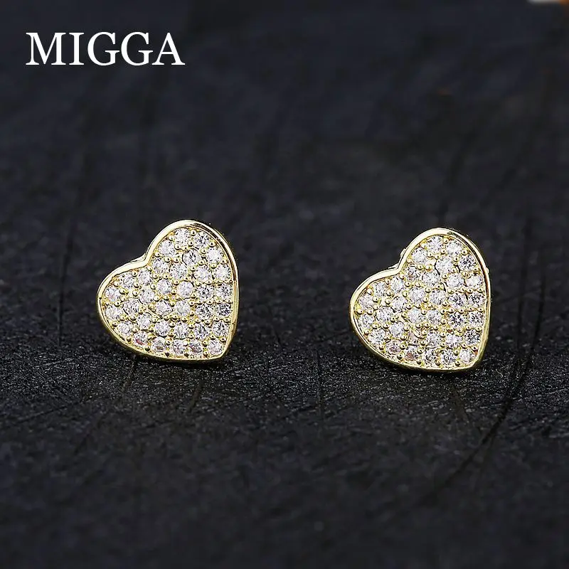 MIGGA микро проложили кубический циркон сердце серьги гвоздики золотой цвет для женщин девочек подарок циркония ювелирные изделия