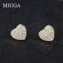 MIGGA микро проложили кубический циркон сердце серьги гвоздики золотой цвет для женщин девочек подарок циркония ювелирные изделия