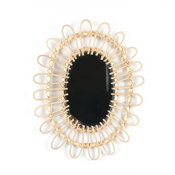 

Hanging Wall Mirror with Rattan Fringe Round Mirror Decor for Living Room Baby Home Decoration Rattan Makeup Mirror