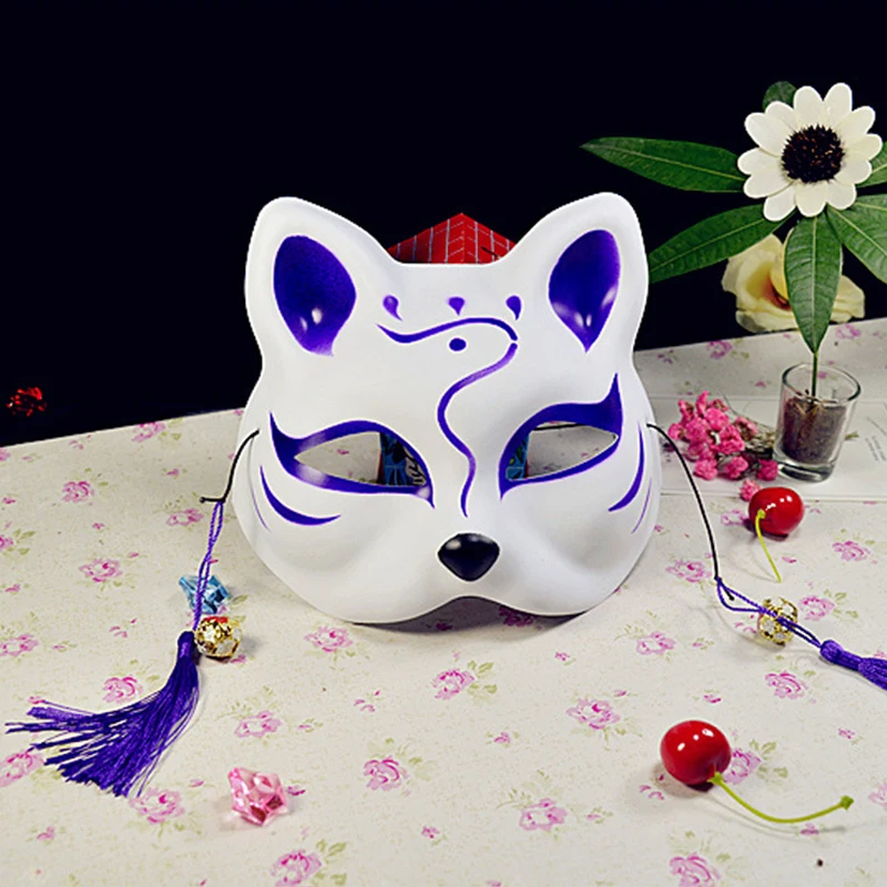 Cat Face Mask Anime Fox Mask With Tassels Bells Cosplay Dance Mask Mischief Halloween Christmas New Year Party