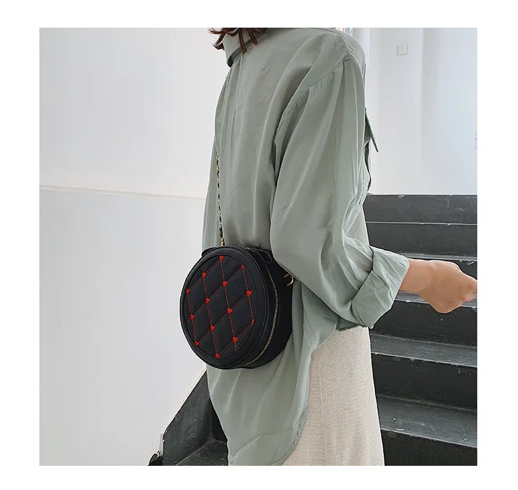 

2019 new small round package love sewn line single shoulder oblique cross-female package