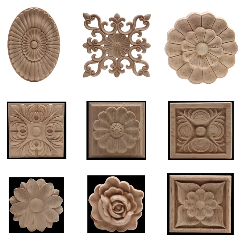 

Exquisite Natural Retro Carved Wood Applique Wood Mouldings Wood Decal Onlay Long Oval Rose Wooden Cabinet Furniture Corner NEW