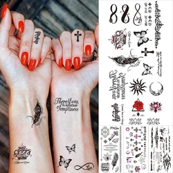 Black Sun Moon Cross Butterfly Henna Transfer Waterproof Temporary Tattoo Stickers Arabic Text Letter Arm Body Art Tattoos Women