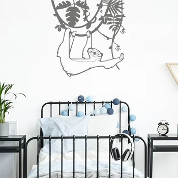 

Cartoon Sloth Branch Wall Sticker Baby Nursery Kids Room Large Sloth Monkey Tree Jungle Animal Wall Decal Bedroom Vinyl Decor