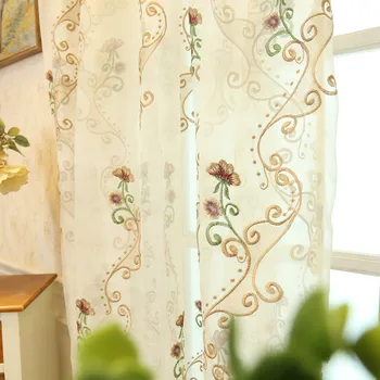 

European-style Flat Embroidered Curtainsfor Living Dining Room Bedroom Available 4 Colors for Customized Products WhiteCurtains