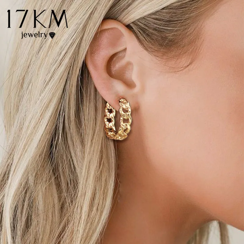 Hoop-Earrings Jewelry Hollow-Chain 17KM Geometric Punk-Statement Gothic Trendy Women