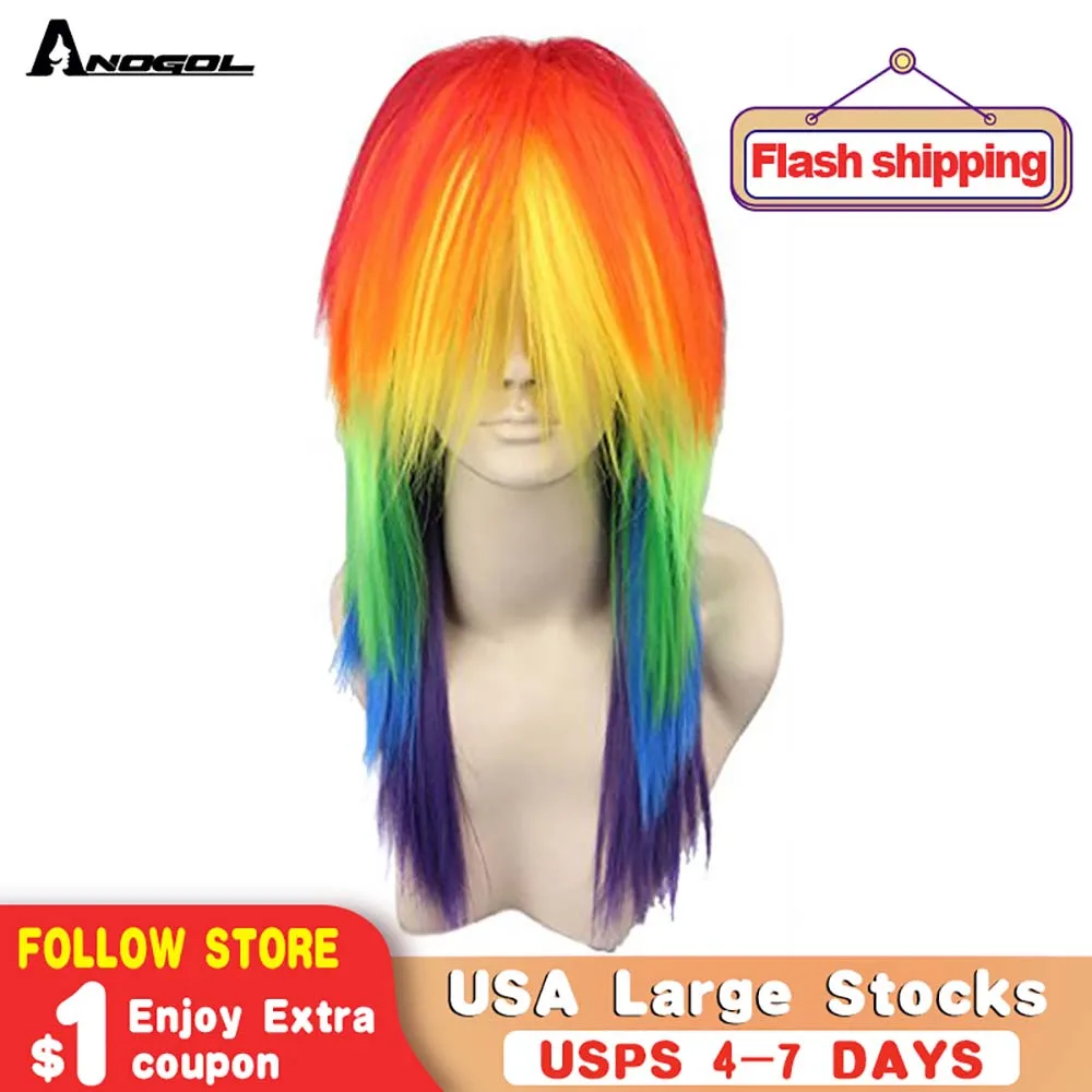 Big Sale Cosplay Wig Ponytail-Style Anogol Rainbow-Color Pink Dash-Yellow Little-Pony Purple Green Jajq0MoB