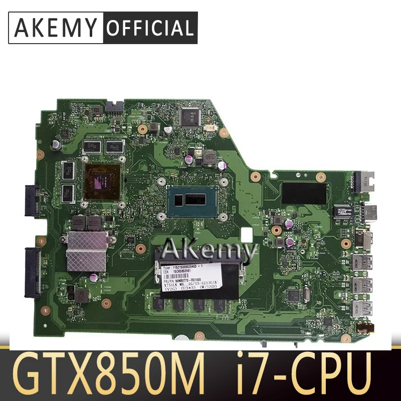 gb para Asus Akemy Placa-mãe – 2 X751l X751lx Computador Portátil Mainboard X751lk I7-4510 Gtx850m