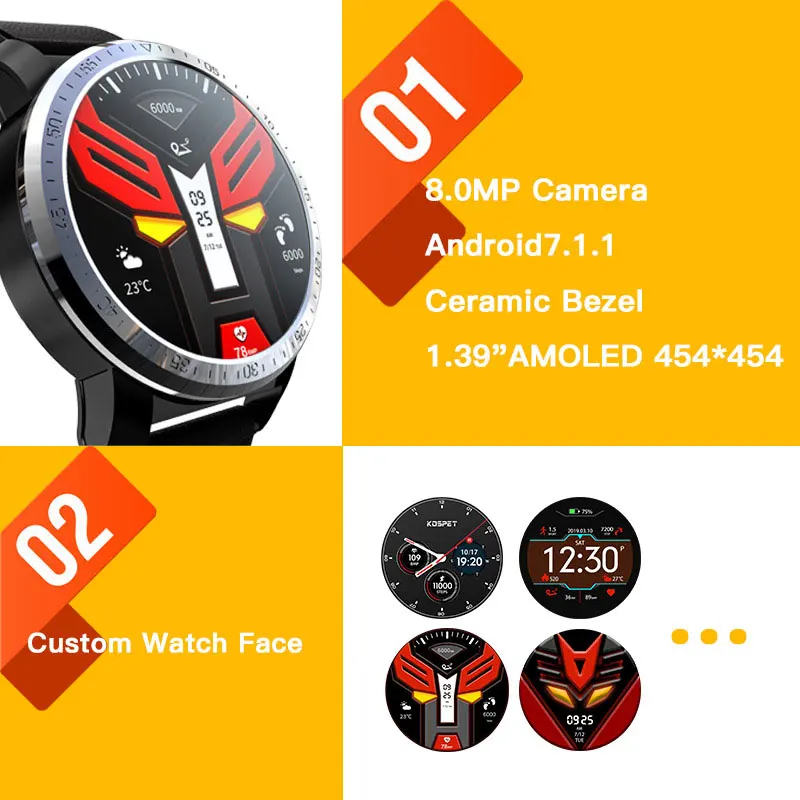 KOSPET Optimus Pro 3GB 32GB Dual Systems 8.0MP 4G IP67 Smart Watch Android7.1.1 800mAh Battery Smatwatch Men For IOS Android
