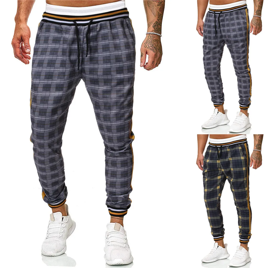 Vogue Pantalones Hombre, Мужские штаны, повседневные длинные спортивные штаны, облегающие клетчатые брюки, беговые джоггеры, спортивные штаны