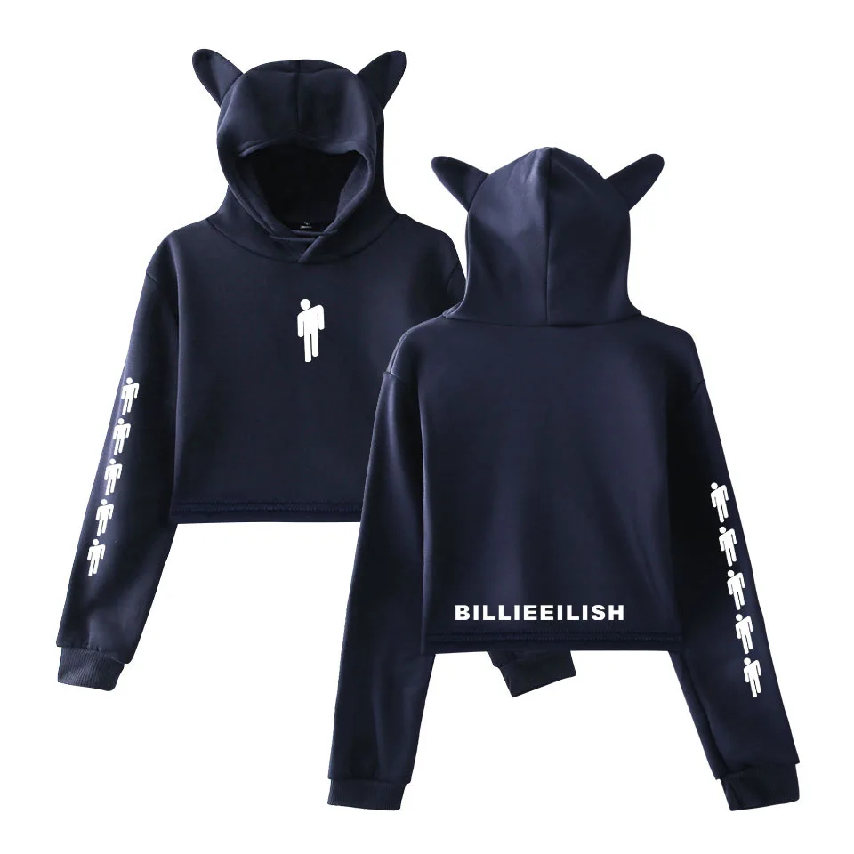 Kawaii Billie Eilish, укороченный топ, толстовки, Harajuku, с длинным рукавом, негабаритный, Billie Eilish, пуловер, осенний, Повседневный, с котом, короткий свитер