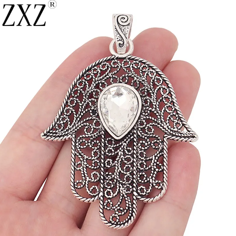 ZXZ 2 шт тибетские серебряные большие филигрань Хамса ручной &amp стразы хрустальные