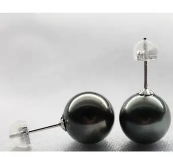 

Jewelry Free Shipping charming huge 10-11mm tahitian black green round pearl earring