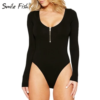 

Scoop Collar Zipper Bodysuits Women Sexy Autumn Winter Zip Up Long Sleeve Body Overalls 2020 Female Casual Skinny Rompers G1235