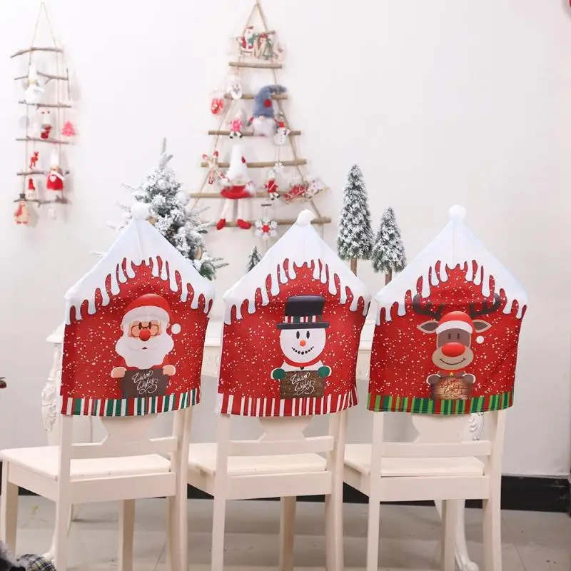 Рождественские чехлы на стулья, обеденный стол, Санта Клаус, снеговик, чехлы на стулья, мультяшный старый человек, снеговик, стул для вечеринок, набор декора