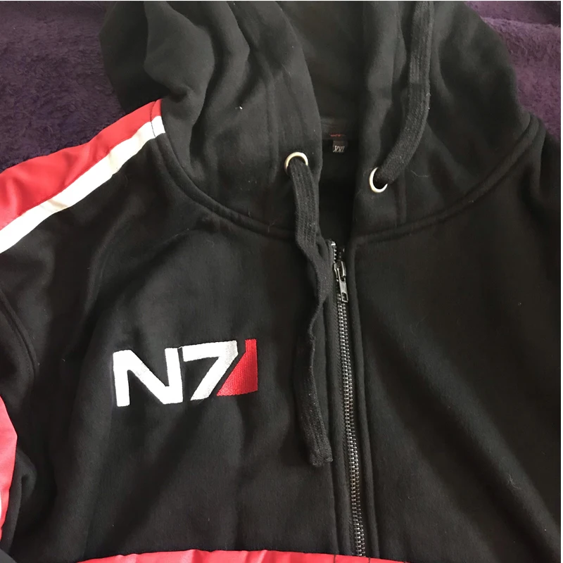 Cosplay N7 Mass Effect Zip Up Hoodie Männer Schwarz Anime Mit Kapuze Sweatshirt Frauen Embordery Fleece Dicke Warme Sweet Streetwear