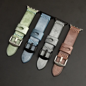 

Suitable for Apple Watch 44MM 42MM 5/4 Generation Cow Leather Watch Strap Wax Leather Vintage Soft Watch Bracelet