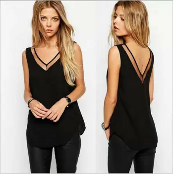 

2020 Fashion Women Casual Sleeveless Blouse Tops Loose Black White OL Chiffon Shirts V-neck Summer Plus Size 3XL Casual Blouses