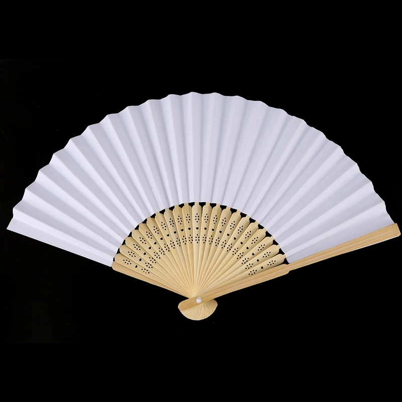 50 pcs/lot White Folding Elegant Paper Hand Fan Wedding Party Favors 21cm(white