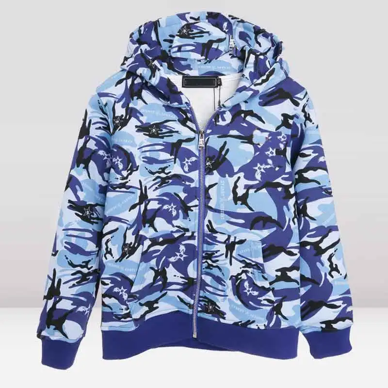 hoody blue Зимнее пальто для мальчиков камуфляжная куртка для девочек, теплая детская верхняя одежда утепленные подростковые толстовки с капюшоном, куртки на молнии для детей возрастом от 4 до 14 лет - Цвет: hoody blue