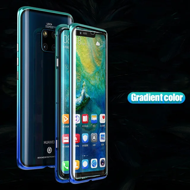 Роскошный защитный чехол с магнитным стеклом для huawei P20 Lite P30 Pro 360, задняя крышка из закаленного стекла для mate 20 Lite, чехол - Цвет: Gradient Green