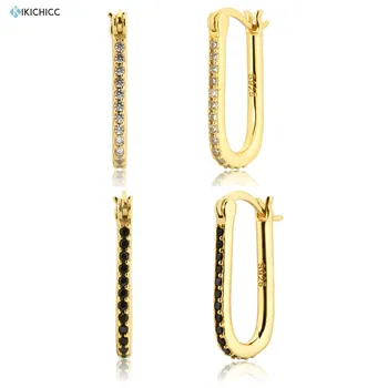 

Kikichicc 100% 925 Sterling Silver Gold Hoop Large Ovals 20mm Square Luxury Zircon CZ Clear Black Loops Piercing Earring Jewels