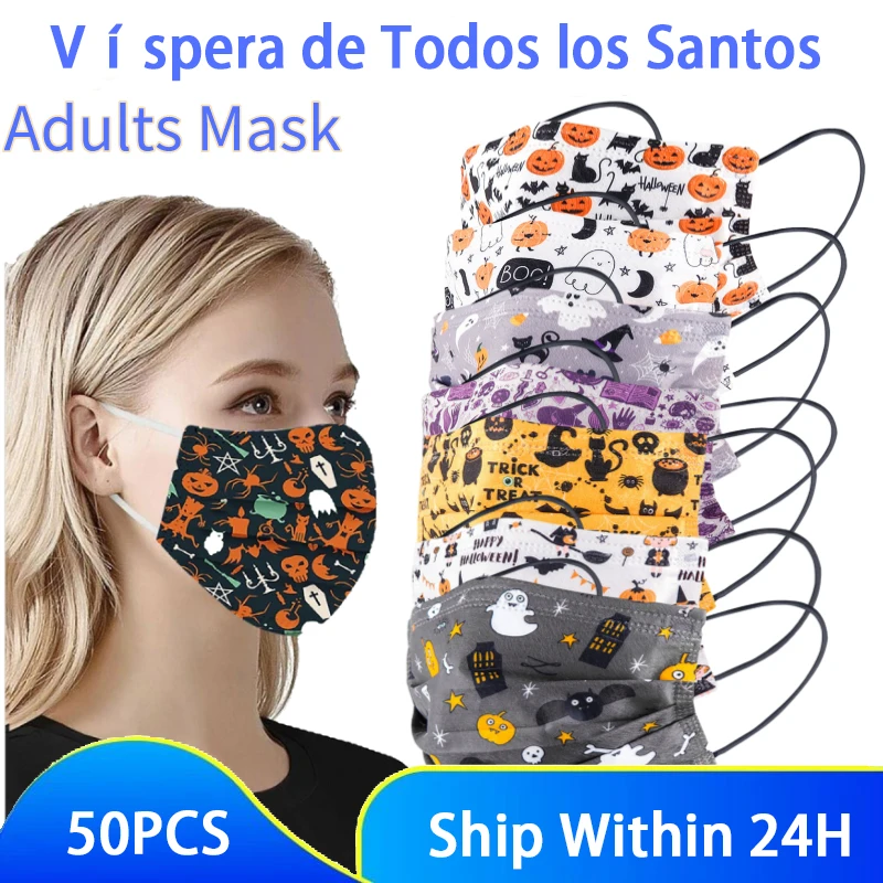 50/100pcs Halloween Cosplay Mascarillas Disposable Face Mask For Adult Print Face Masks Mascarilla Desechable Masque Jetables