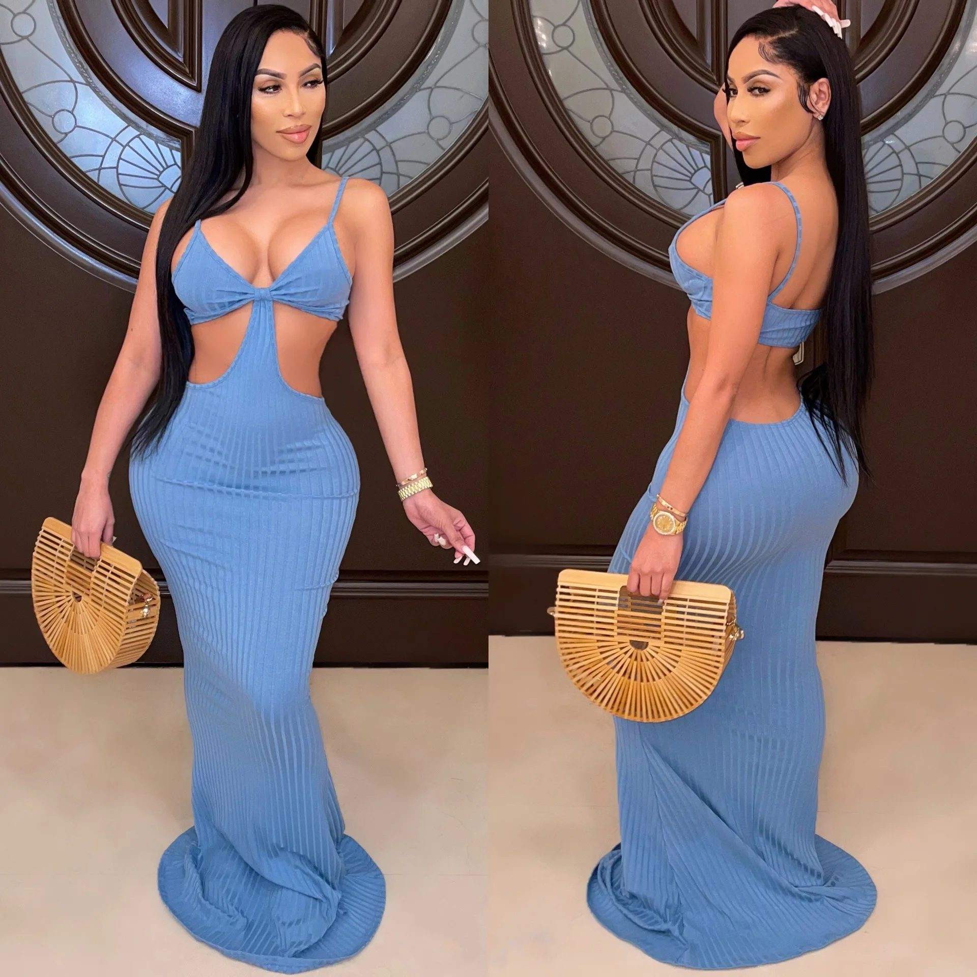 Sexy Bra Cut Out Knitted Dress Women Night Party Long Dresses Spaghetti  Strap Floor Length Club Dress Summer Bodycon Dress - Dresses - AliExpress