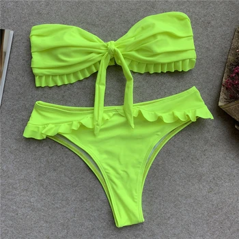 

Bikinis 2020 Swimwear Women Bandeau Bikini Micro High Waist Bikini Solid Knot Push Up Biquini Swimsuit Maillot De Bain Femme