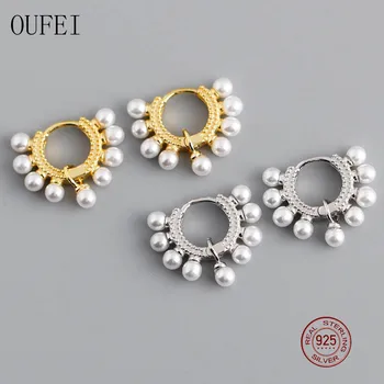 

Women Earring 925 Sterling Silver Pearl Earrings For Women Round Fashion Fine Hoop Earrings Luxury Accessories Jewelry
