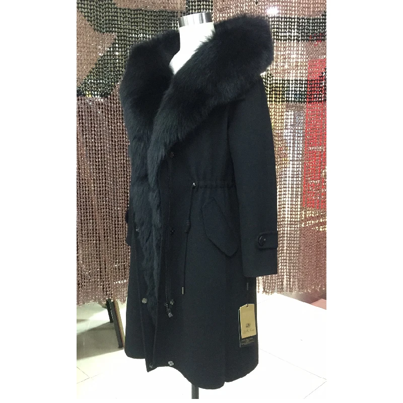 Женская зимняя парка, пальто, куртка, длинная, теплая, легкая, кашемировая ткань, воротник из лисьего меха, с капюшоном, со съемной подкладкой 15-7057