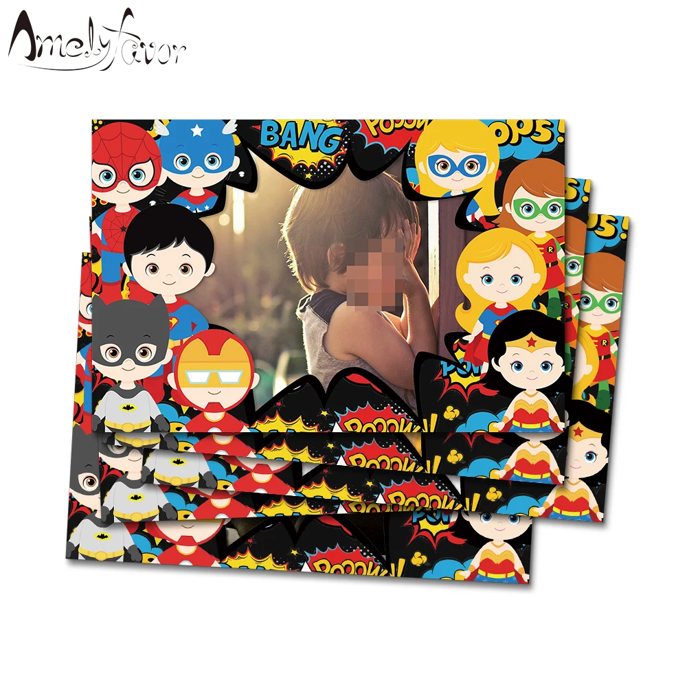 

Superhero Party Wall Decorations Paper Photo Frame Girl Boy Super Hero Baby Kids Event Birthday House Moving Party Supplies 5PCS