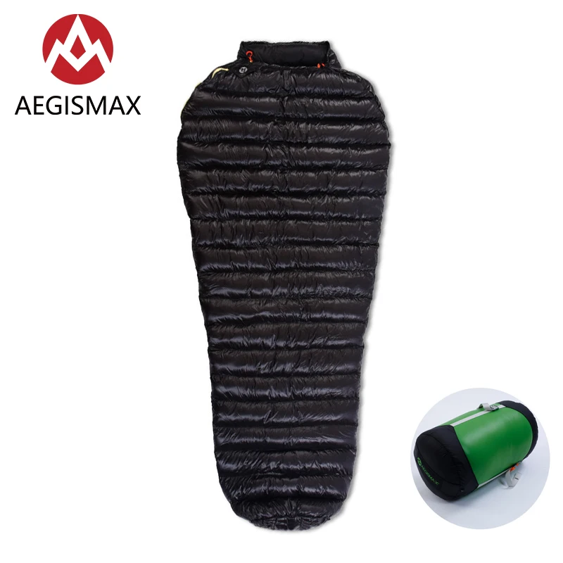 Спальный мешок AEGISMAX для взрослых длина 200x86 см черный ультралегкий с гусиным