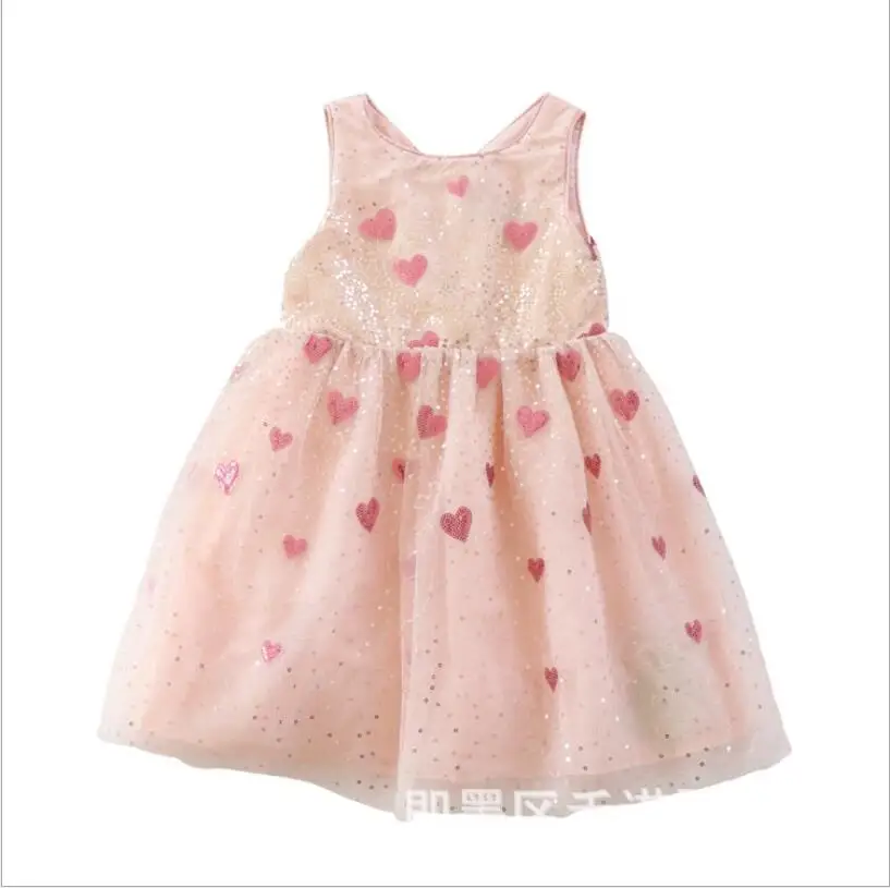 Вечерние платья-пачки из тюля с розовыми сердечками и блестками для маленьких девочек; детское платье принцессы из блестящей сетки; детская одежда;