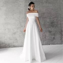 Classic Off-The-Shoulder Wedding Dresses Sleeveless A Line with Jersey Dress for Women Zipper Back Bridal Gowns Robe De Mariée