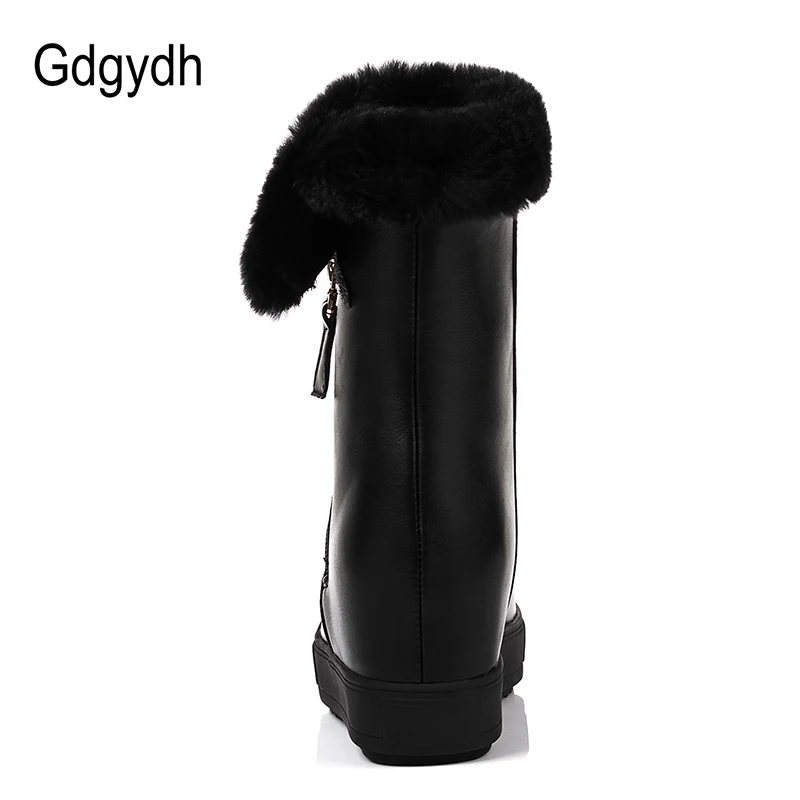 Gdgydh; Модные женские зимние сапоги на натуральном меху, визуально увеличивающие рост; Теплая обувь с плюшевой подкладкой; женские водонепроницаемые зимние сапоги; Цвет черный, белый