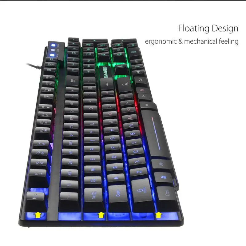ergonômico usb gaming teclado com fio mouse