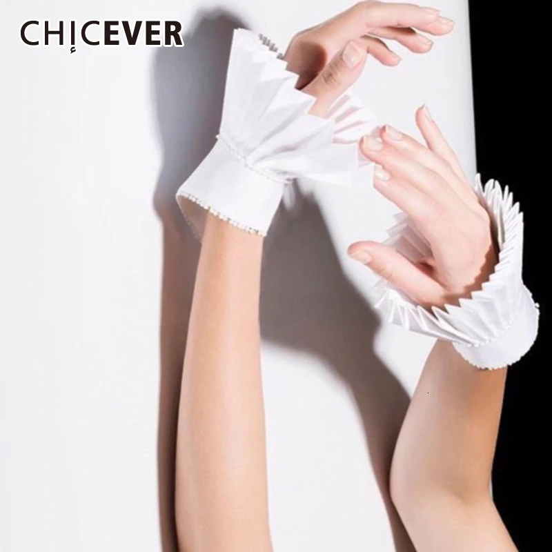 

CHICEVER Pleated Ruffles Women's Gloves With Beading White Casual High Quality Cuff For Women's Autumn Winter Fashion 2019 New