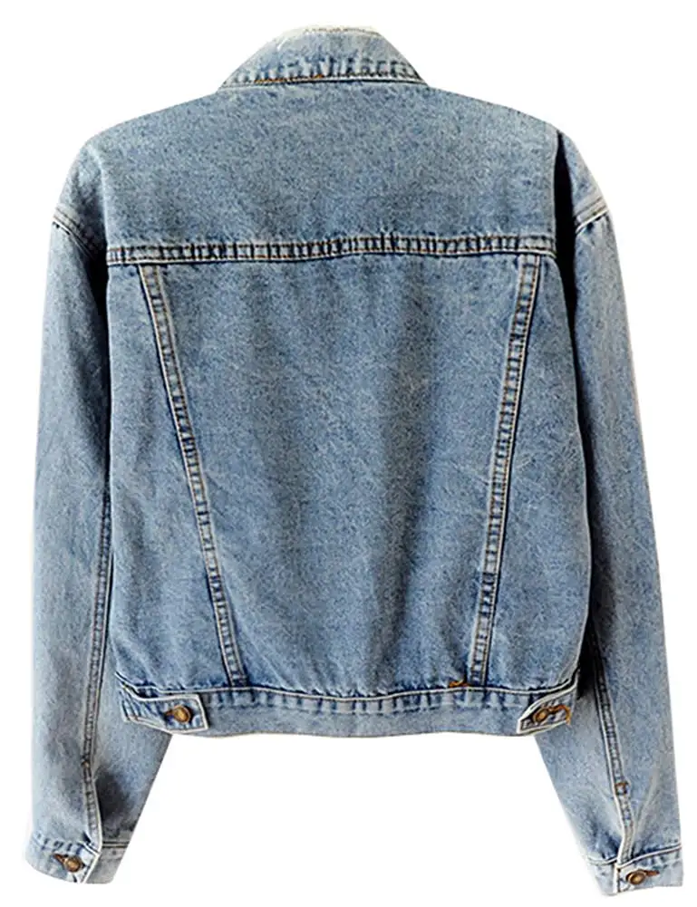 wonderful  Women's Star Embroidered Rivet Pearl Denim Jacket Coat